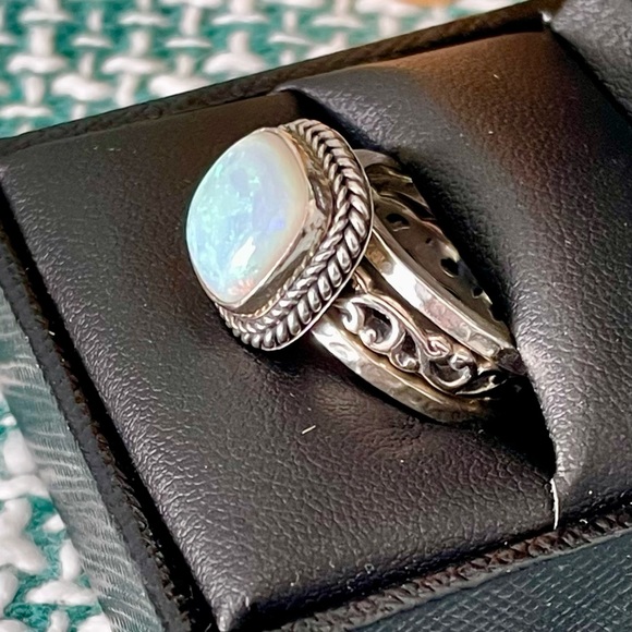 Sterling Silver and Opal Ring Set Size 7 - Picture 2 of 9